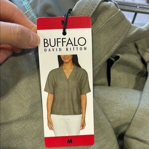 Buffalo David Bitton linen blend short sleeve utility top Shirt size M NWT